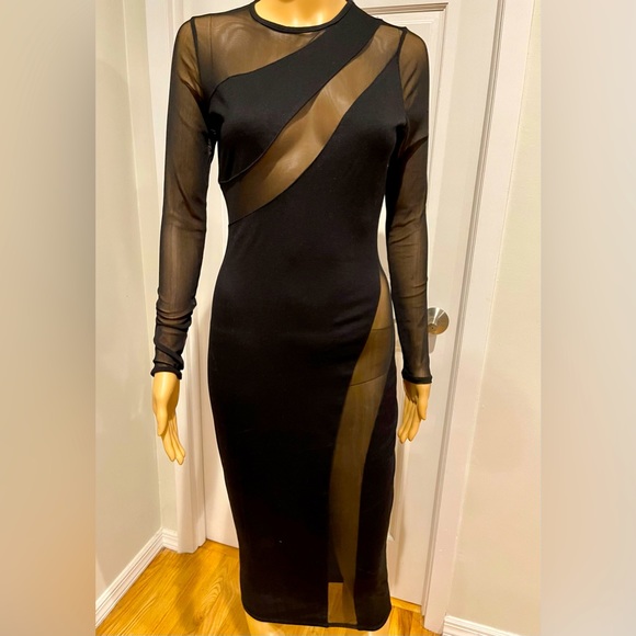 Nasty Gal Dresses & Skirts - Nasty Gal Women's Black Long Sleeve Mesh Panel Bodycon Dress Size S NWT.